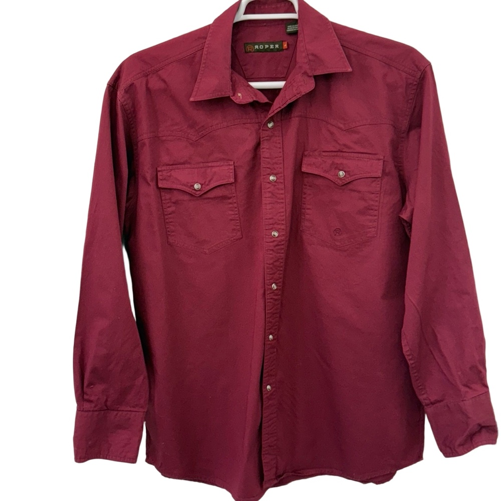 Roper Shirt Mens Large Red Western Long‎ Sleeve Snap Buttons Solid Casual